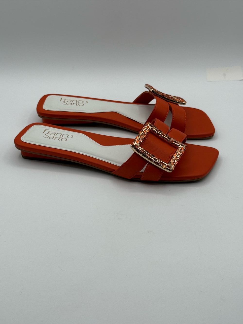 Franco Sarto Nalani Orange Embellished Slide Sandals Square Toe Flat Slip-On - Picture 16 of 17